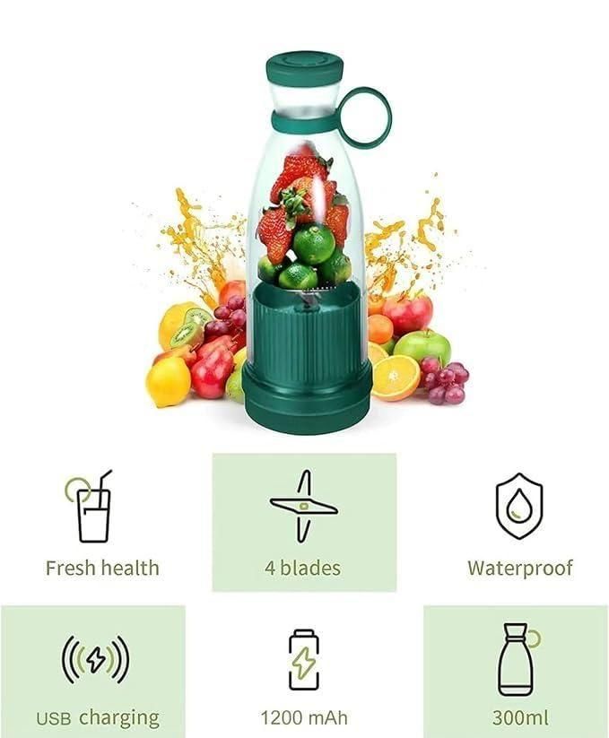 Mahadev™ 4-Blade Portable USB Mini Juicer - Rechargeable Smoothie & Shake Maker